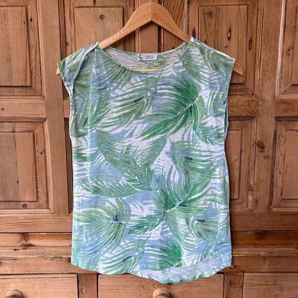 Carve Designs Shirt Women XS Green Blue Tropical Leaf Print Crewneck Tank Blouse - Picture 1 of 5